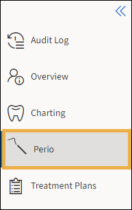 Dental Chart menu with a yellow highlight box around Perio.